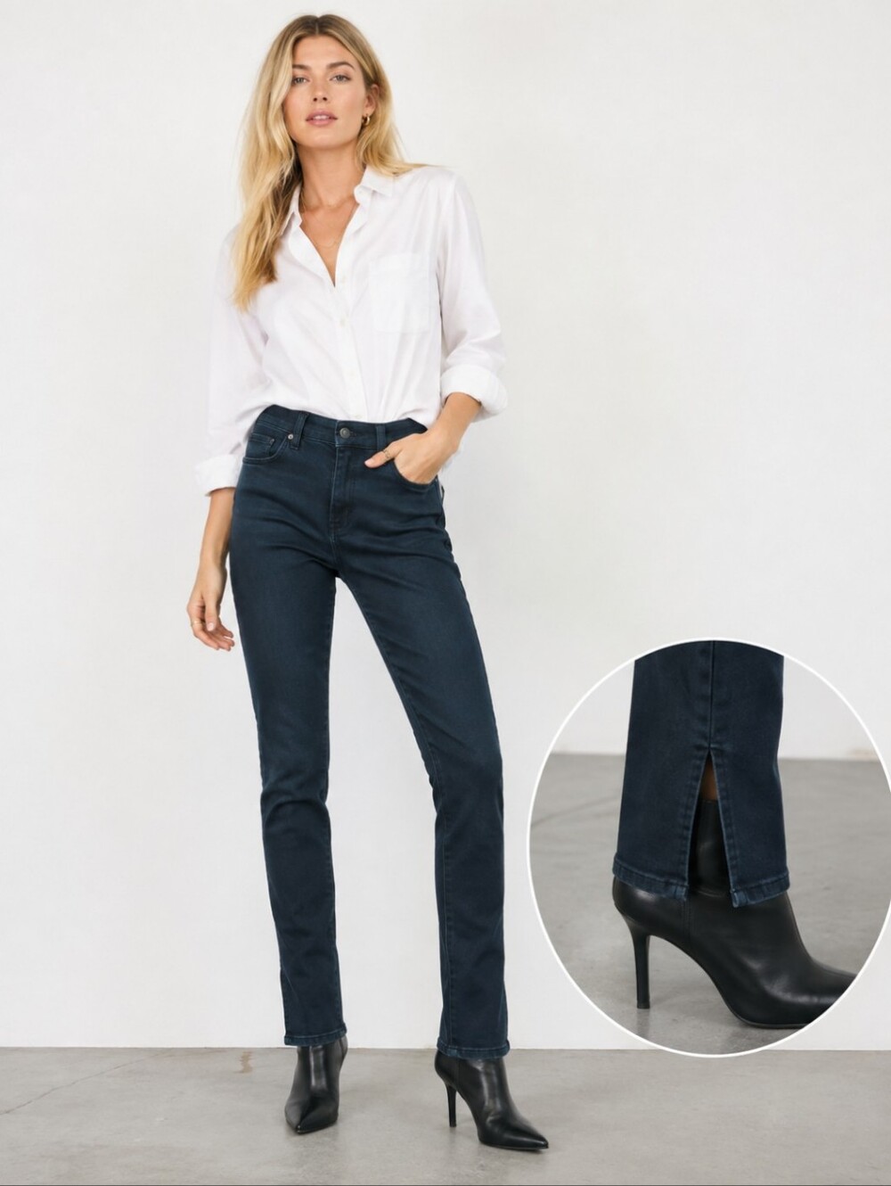pistola Black Jeans Ankle Slits High Rise Clean Girl Casual Minimalist W29 L29